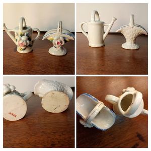 Vintage Lot 4 JAPAN Hand Painted Porcelain Miniature Watering Can Vase A…